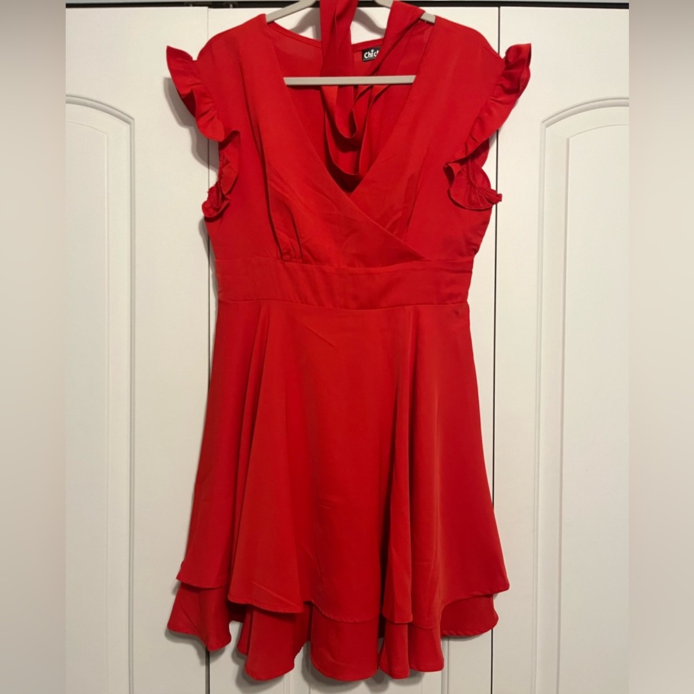 Red V-neck Dress